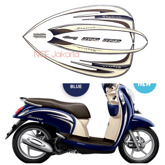 (ORI) STIKER STRIPING SCOOPY FI STYLISH 2014 DARK BLUE