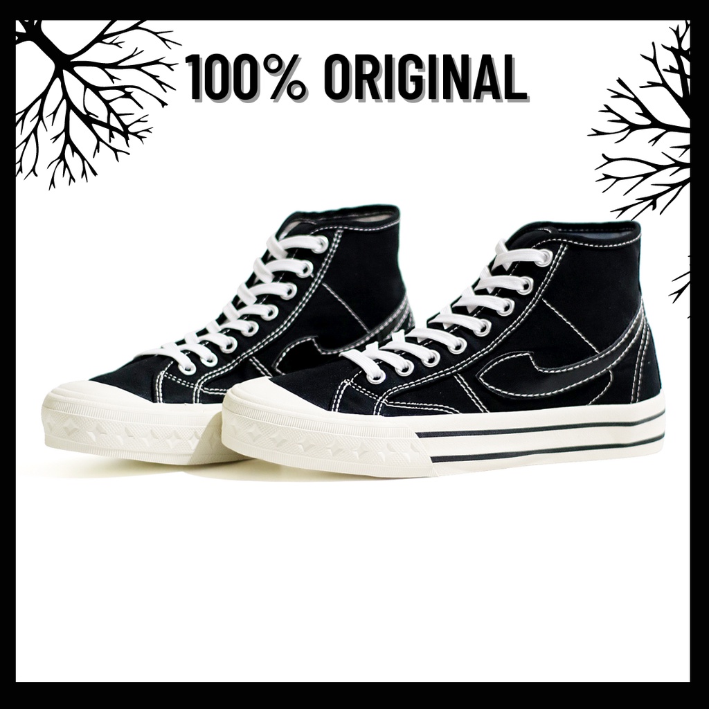 100% Original Sepatu Lokal Casual Oreo White | Not Compass Retrograde Black Black White Hi