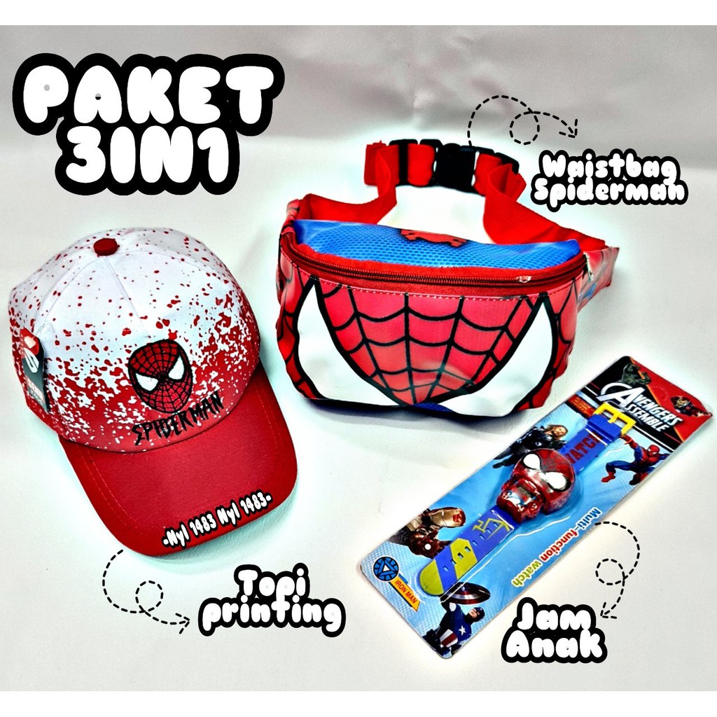 PROMO PAKET HEMAT ANAK LAKI-LAKI WAISBAGT -- TOPI PRINTING -- JAM LED