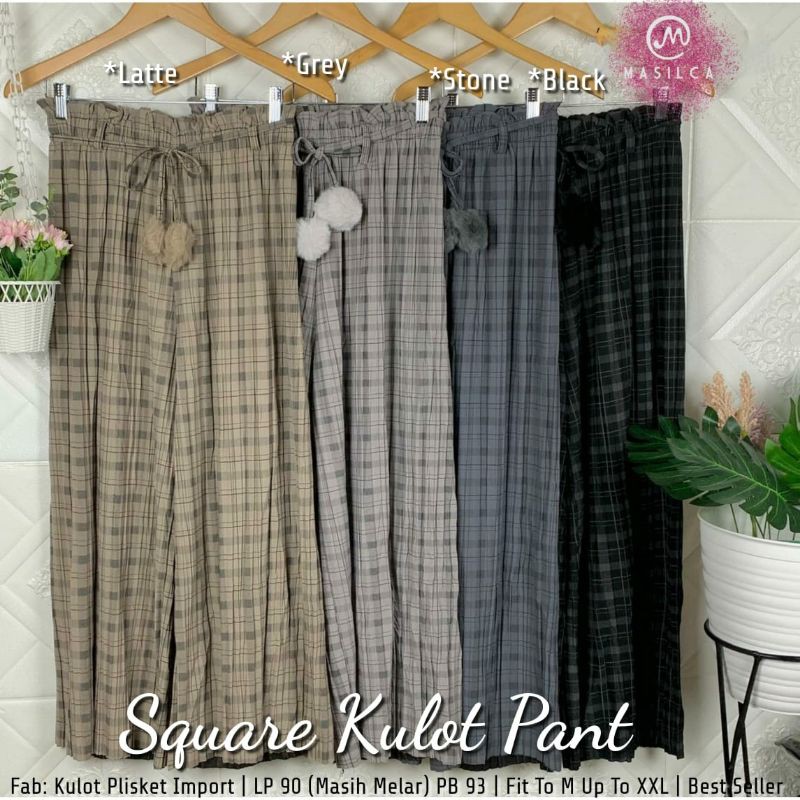 SQUARE KULOT PANT BY MASILCA | CELANA KULOT PLISKET MOTIF KOTAK CANTIK TRENDY MURAH