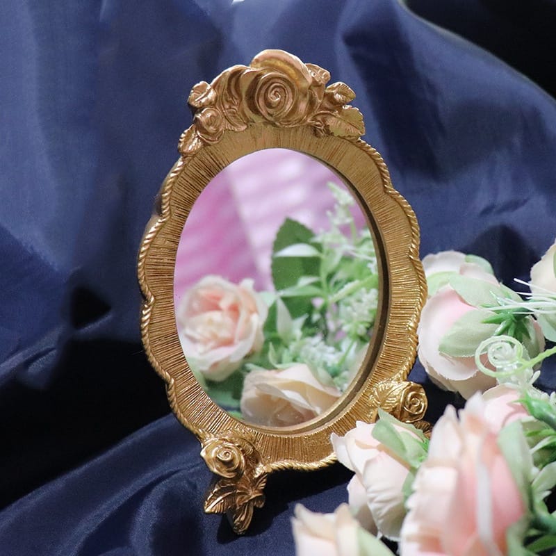 HDB#MOG European Vintage Old Gold Embossed Hollow Mirror / Cermin Vintage Gold Aesthetic Elegant