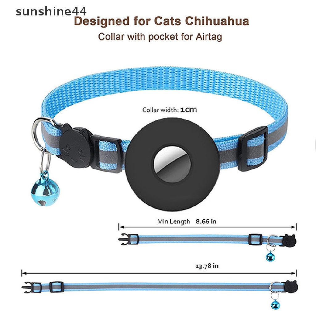 Sunshine Airtag Kalung Leher Anjing / Kucing Adjustable Bahan Nilon Reflektif Anti Hilang