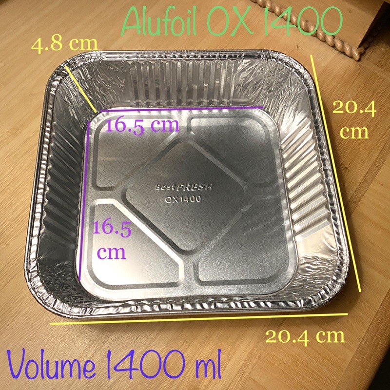 Aluminium Foil OX 1400 Tanpa Tutup / Alufoil 20x20 cm / Aluminium Foil Tray 20 x 20 cm / Alufoil Tray OX 1400