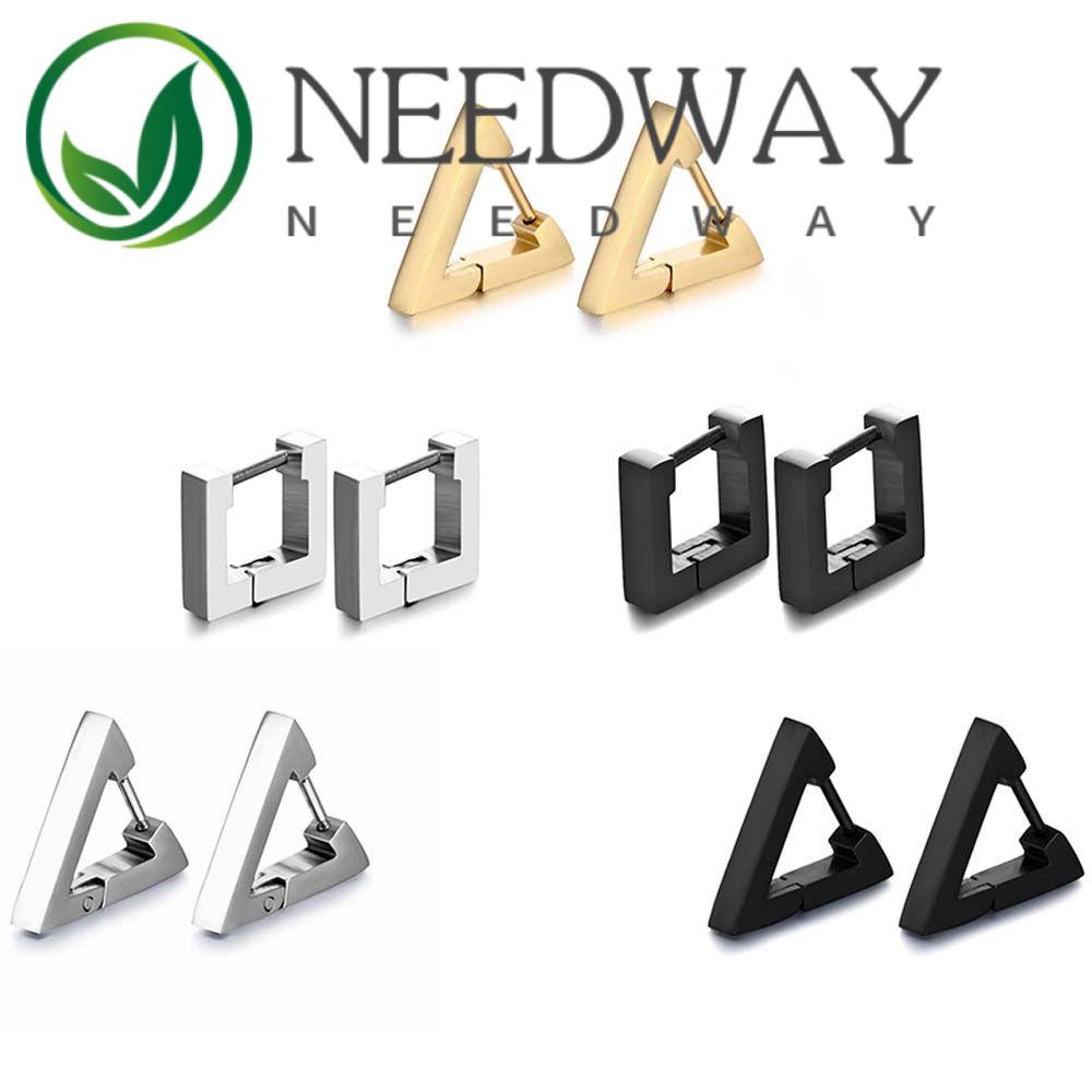 Needway  Women Hoop Earrings Punk Triangle Stud Earring Rock Fashion Men Geometric Polygon Square Jewelry/Multicolor