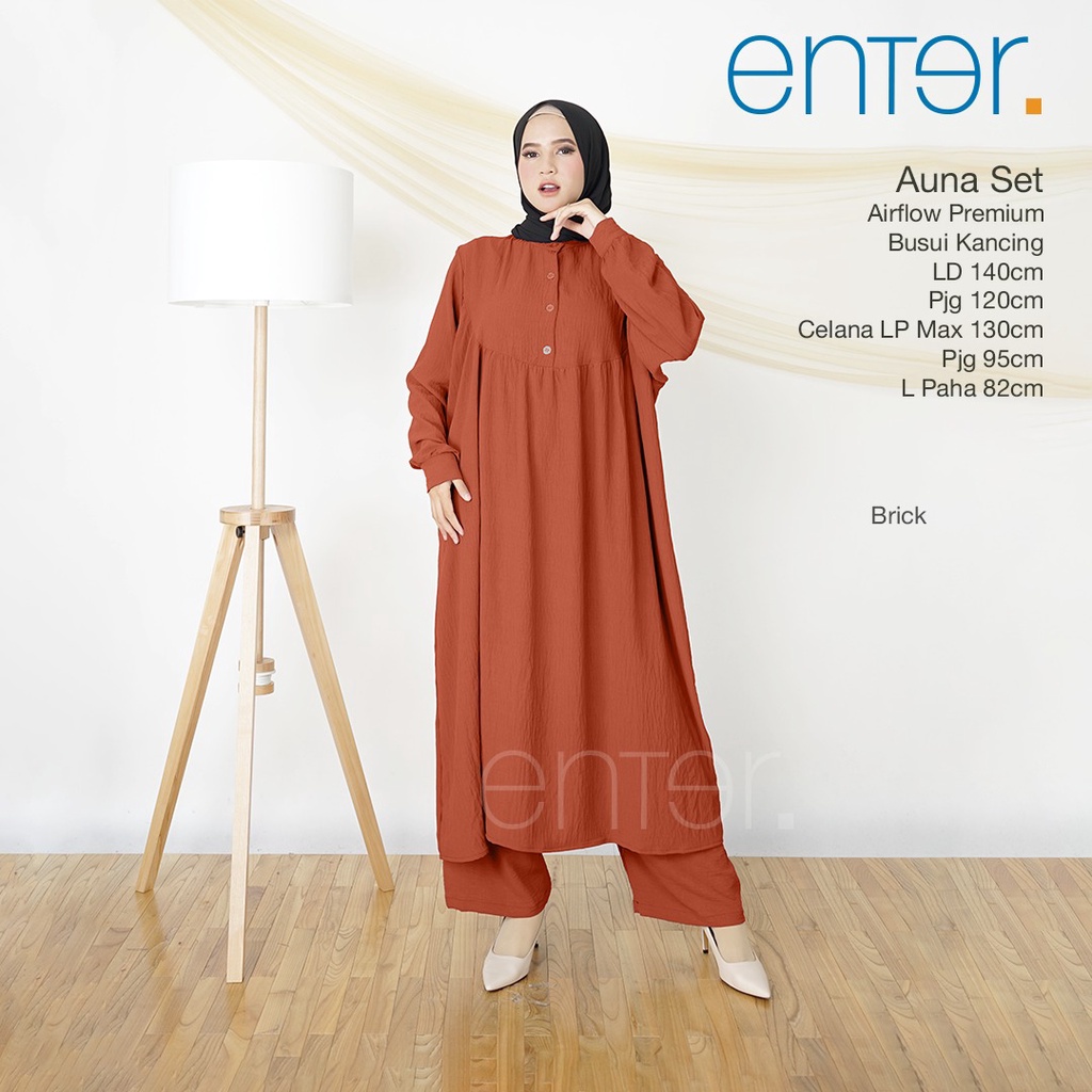 Enter Auna Set Stelan Wanita Kekinian One Set Crinkle Airflow Baju Setelan Jumbo LD 140 Setcel Long Tunik Busui-4