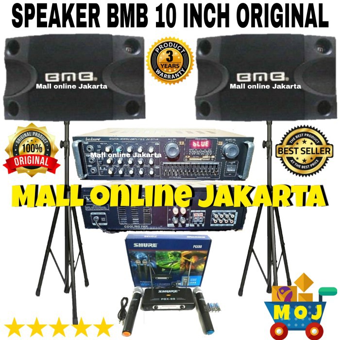 Paket Speaker bmb 10 inch karaoke sound sistem rumahan wireless shure