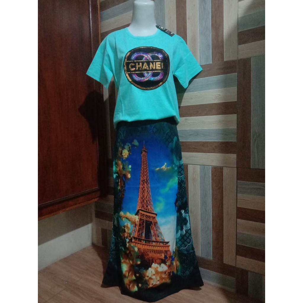 Rok Span Panjang Scuba Import Motif Unik