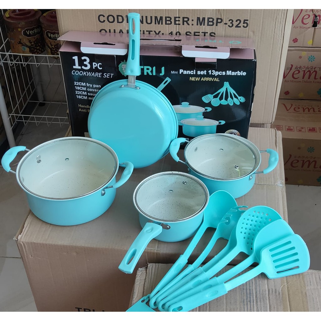 Panci Tri J Marble 1 set - Panci cookware set Tri J 13 pcs