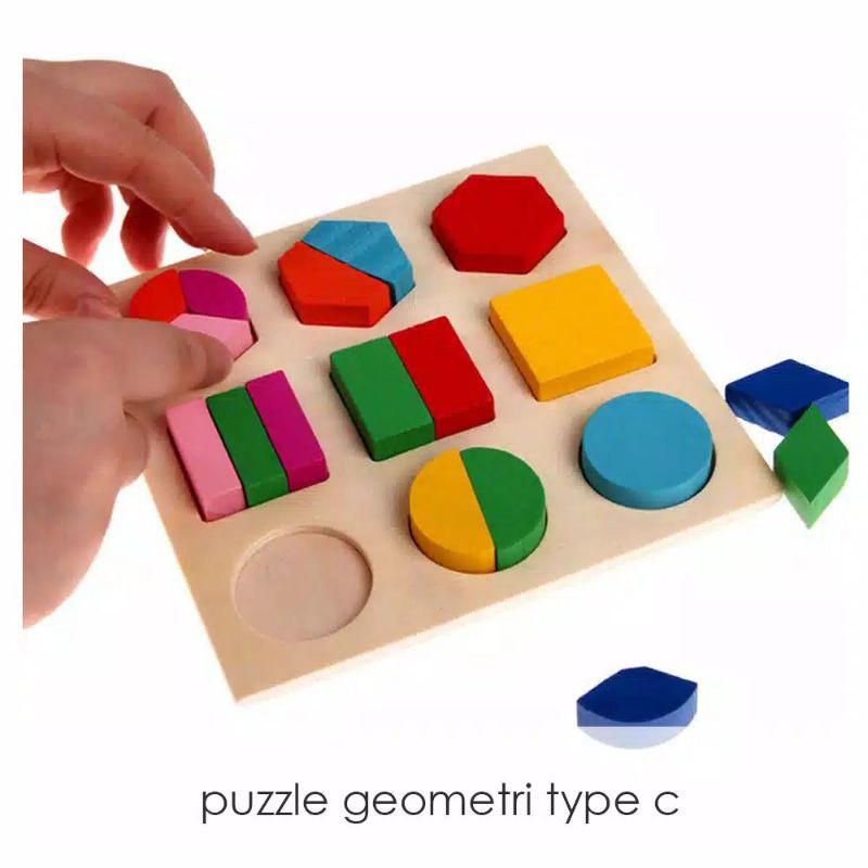 Puzzle Geometri Puzzle Bentuk Montessori Puzzle Kayu Mainan Edukasi Chunky 3d