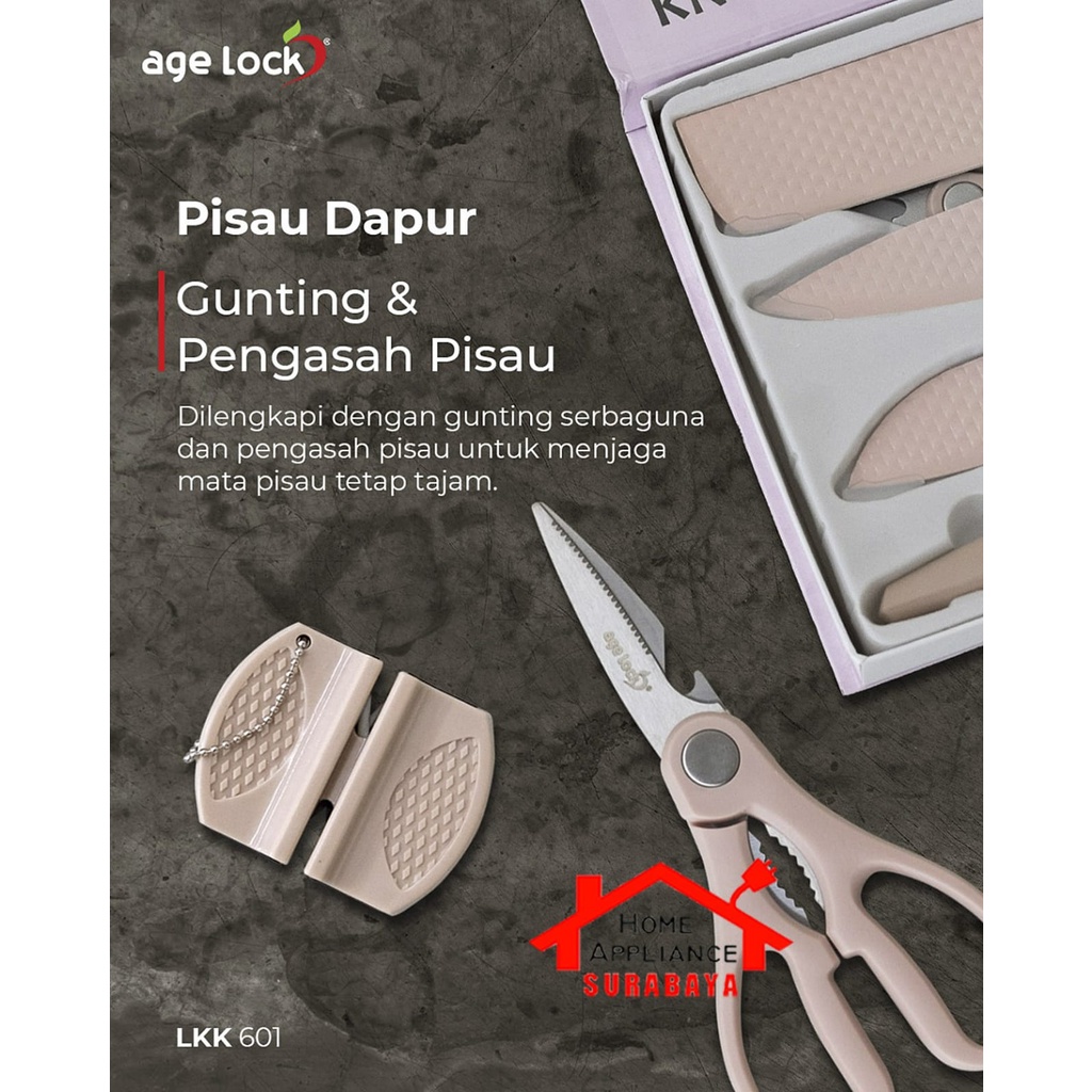 Age Lock Pisau Set - Kitchen Knife Set 6 IN 1 Lapisan Diamond Non Stick Coating LKK 601