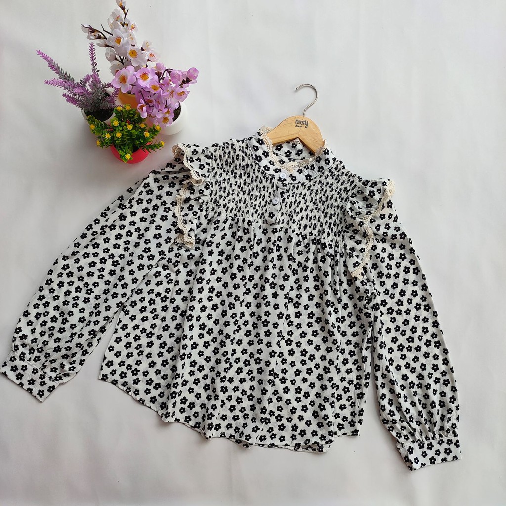 ARSY STORES | Blouse Wanita Korea Jumbo Balon Hitam Putih Korea - Nadian Blouse Korean Style-WHITE4