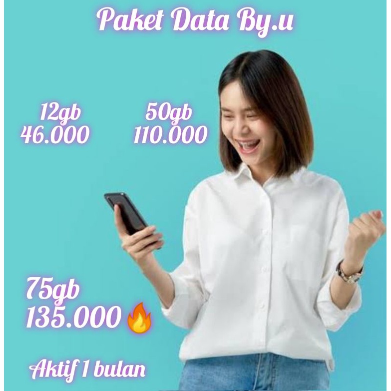 Diskon Paket Data Termantul By.u 12gb 50gb 75gb kuota Full 24 jam tanpa pembagian masa aktif 1 bulan