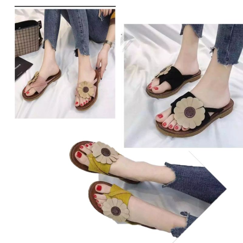 lz.ym SANDAL TEPLEK BUNGA LUCU MURAH SENDAL FLAT SOL KARET MODEL IMPORT KOREA CHANEL