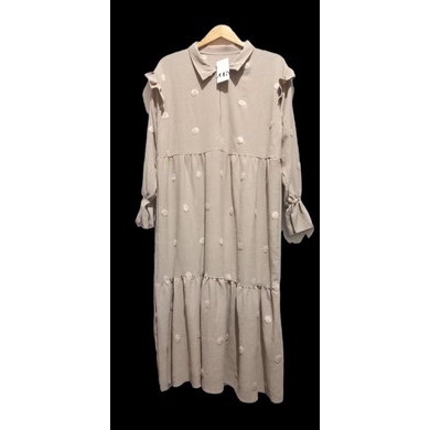 Midi pompom busui crinkle murah || dress pompom