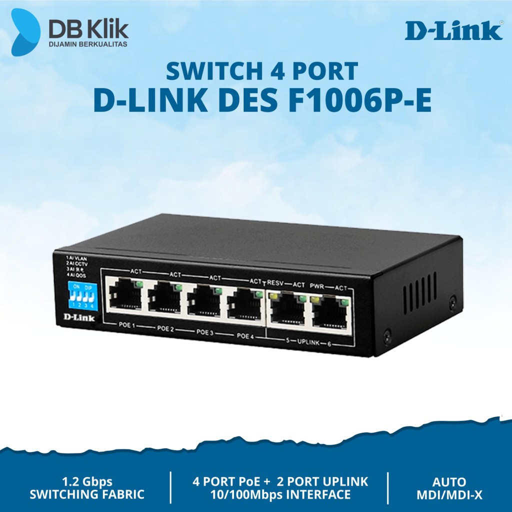 Switch D-Link DES F1006P-E 4Port PoE+2Port Uplink - DLink DES F1006P E 4 Port