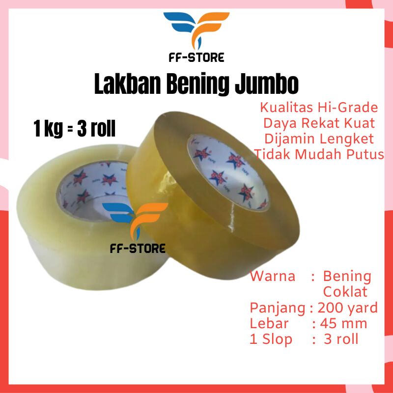

Lakban Bening Coklat Jumbo 2 inch 45 mm 200 yard 45 mikron Kualitas Lengket Kuat