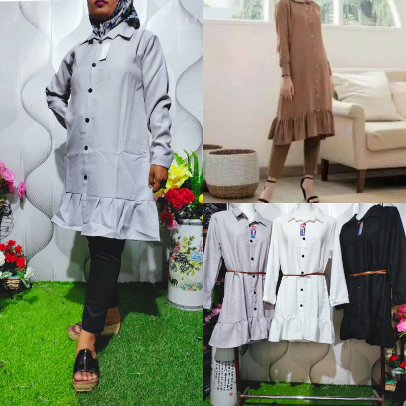 Tunik polos lengan panjang Atasan panjang wanita big size L