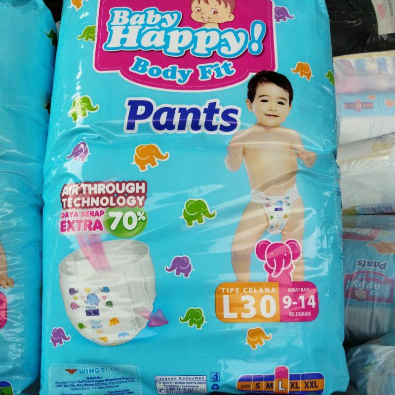 BABY HAPPY PANTS, S40+2, M34 ,L30, XL26, XXL24+2 / BABY HAPPY BODY FIT PANTS / POPOK BAYI CELANA /POPOK SEKALI PAKAI/BABY HAPPY -Babypolkadot