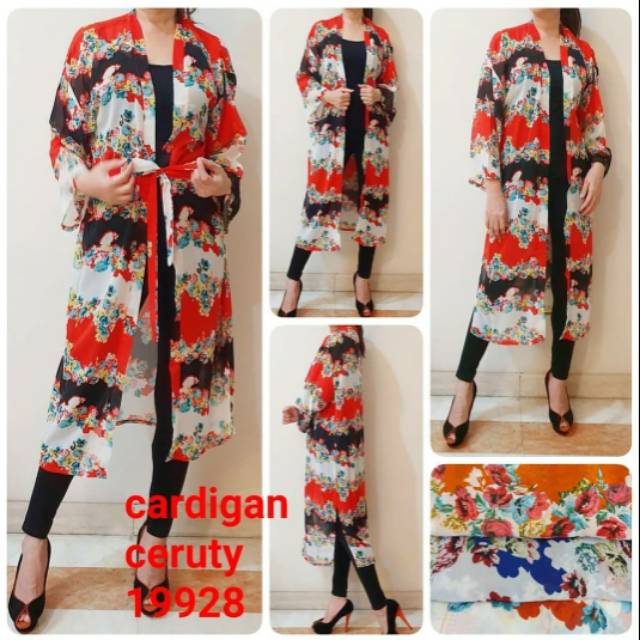 Cardigan Long Motif Floral