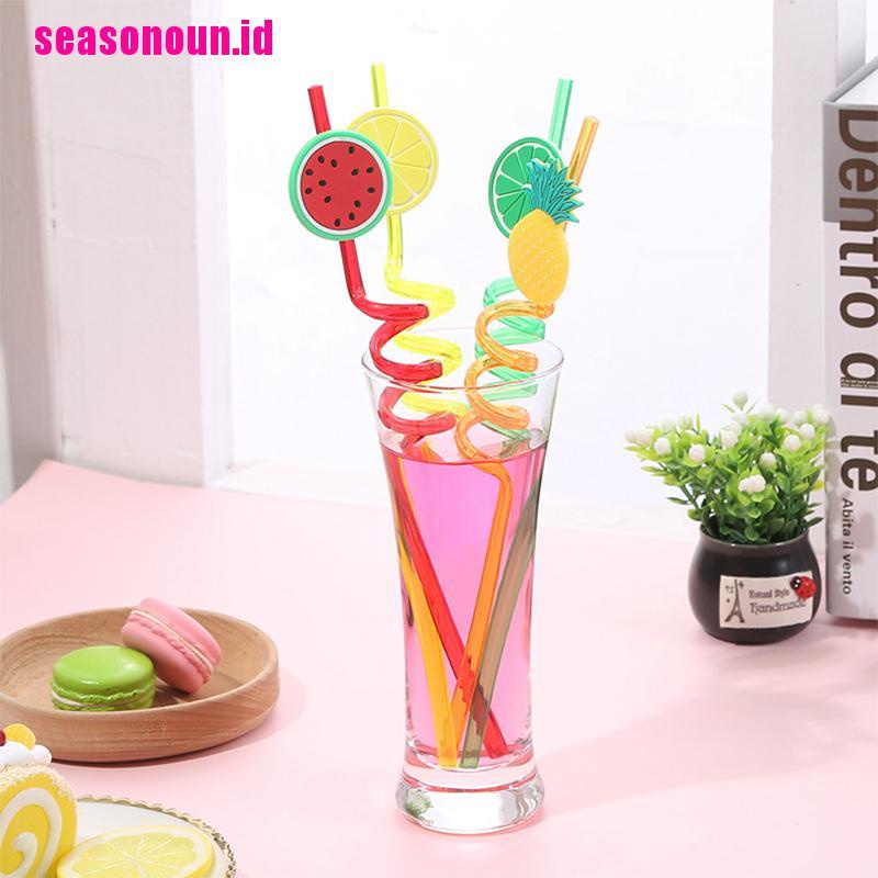 4 Pcs Sedotan Minum Reusable Bahan PVC Bentuk Buah Untuk Pesta Hawaii