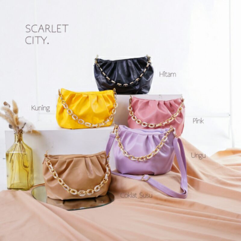 Tas wanita slempang jinjing scarlet city pendek rantai