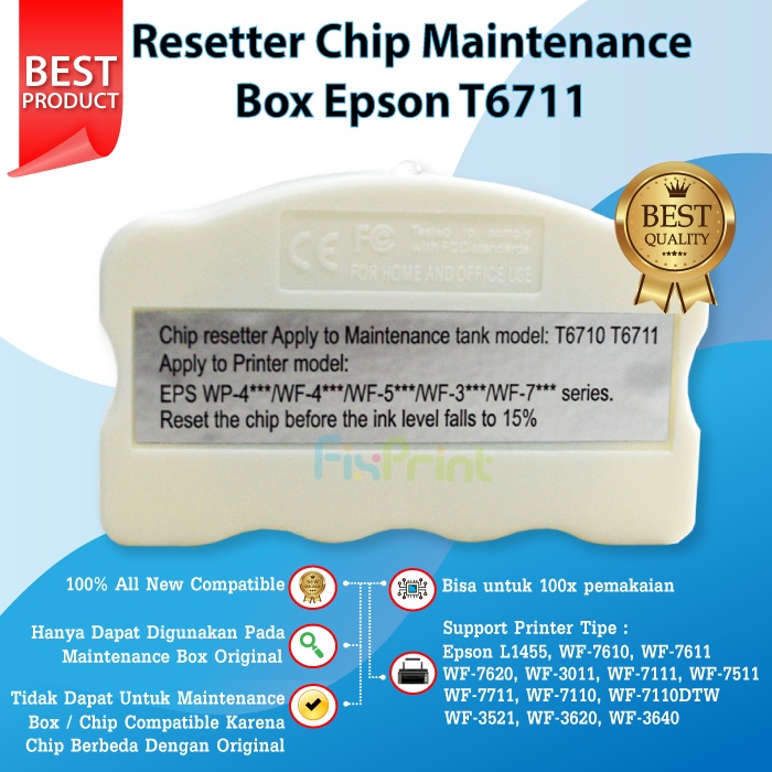 Resetter Chip Maintenance Box Epson T6710 T6711 Printer L1455 WF-7711 WF-7611 WF-7610 WF7611 WF7711