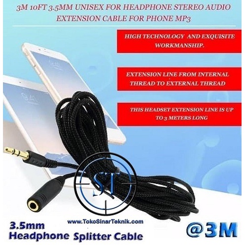 Kabel Ekstensi Extension 3.5mm 3 Meter Audio Mic Headset Male to Female Audio Cable perpanjangan Sambungan Jack Mini Stereo