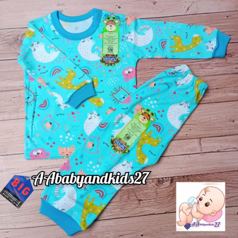3Pasang Setelan Ridges Lengan Panjang Kancing Bahu Full Print Dino Parasut Ukuran S M L XL SNI