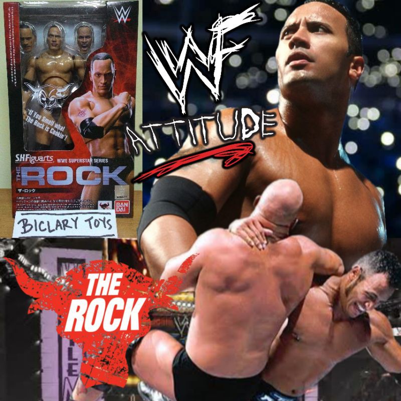 SHF The Rock WWE WWF Smackdown Smack Down RAW Mattel Elite Size Bandai