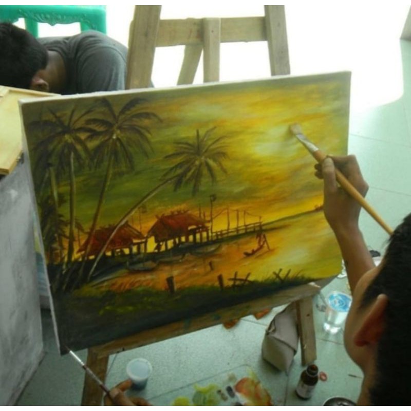 

Kanvas Lukis Ukuran 40cmx60cm, Cat Acrylic, Kuas dan Palet / Paket Lengkap