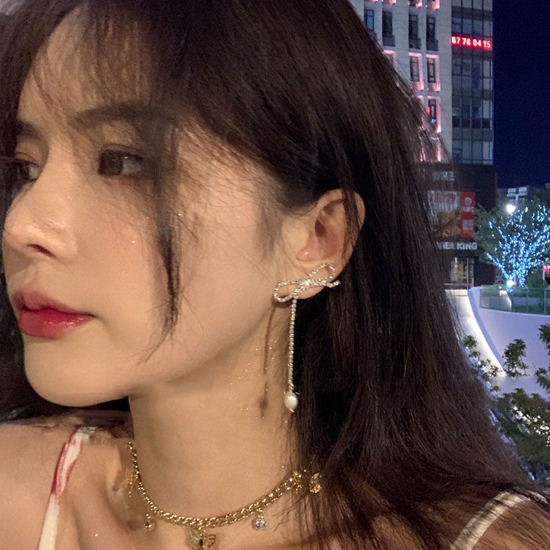 Indah ~ ins gaya cocok untuk wajah bulat anting-anting busur tetes telinga peri Mori gaya super fair