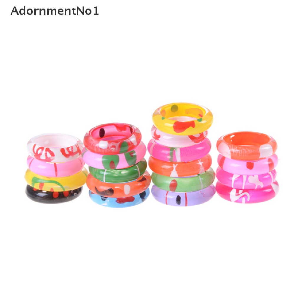 (AdornmentNo1) 10pcs / Set Cincin Resin Akrilik Warna Campur Untuk Anak Laki-Laki / Perempuan