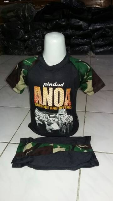 kaos stelan anak loreng malvinas kombinasi hitam - stelan kaos army anak