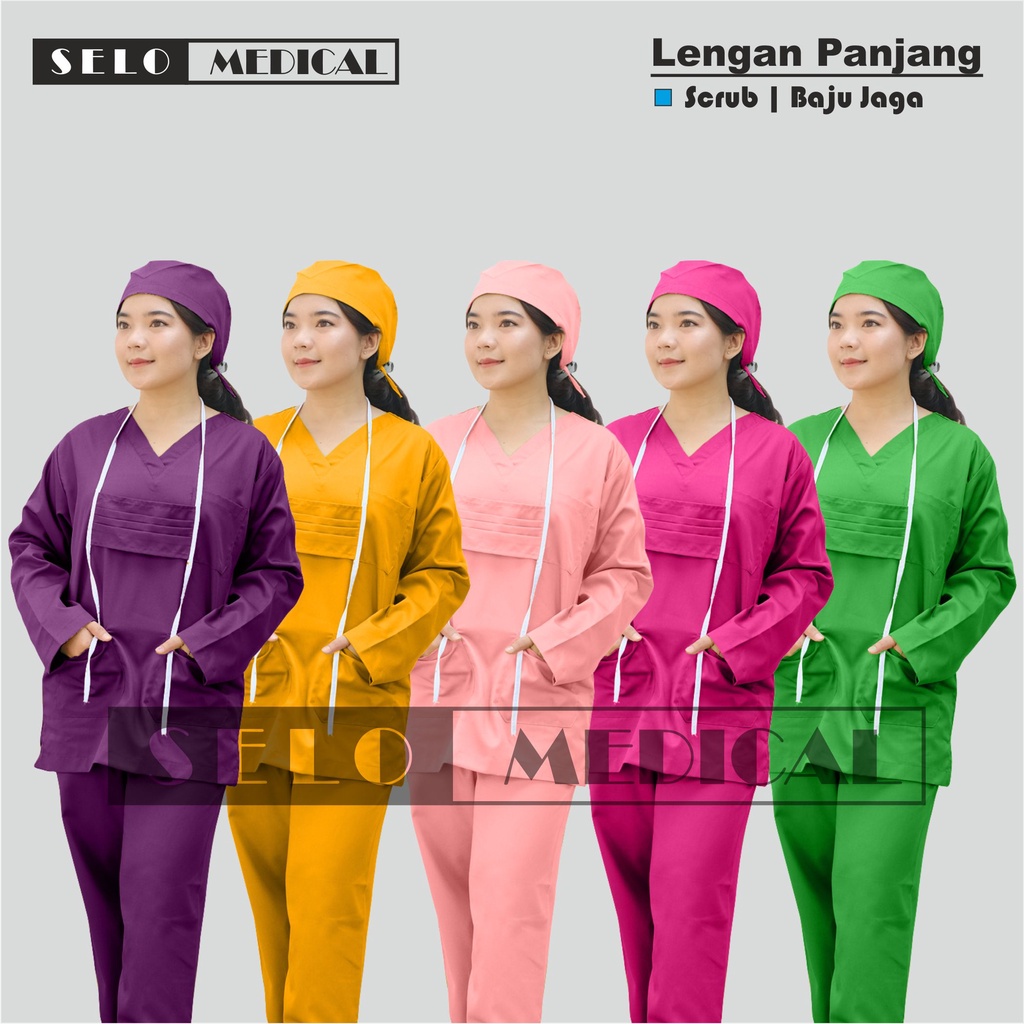 FREE BORDIR NAMA Baju OK, Scrub Lengan Panjang, Baju Medis Lengan Panjang Bahan Cotton American Drill