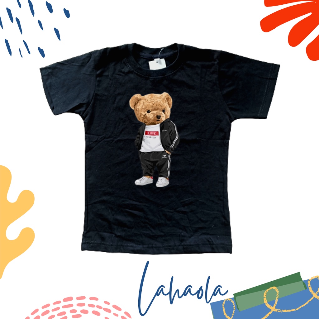 Kaos anak bear beruang hitam 0-7 tahun katun