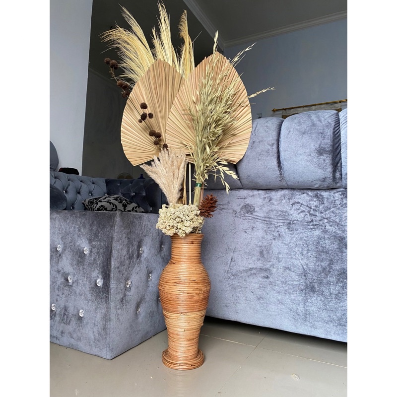 DAUN PALEM KERING RUSTIC DAN POT TINGGI 40CM/DEKORASI RUSTIC ESTETIK
