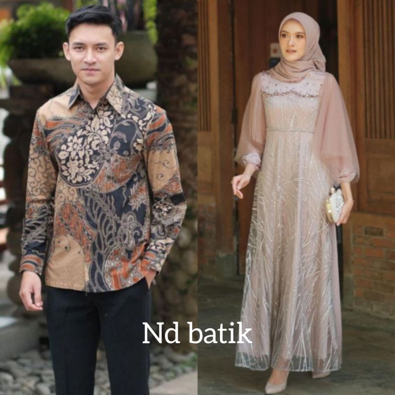 Gamis Couple Modern Baju Couple Pasangan Dress Brokat Luna Series Terbaru