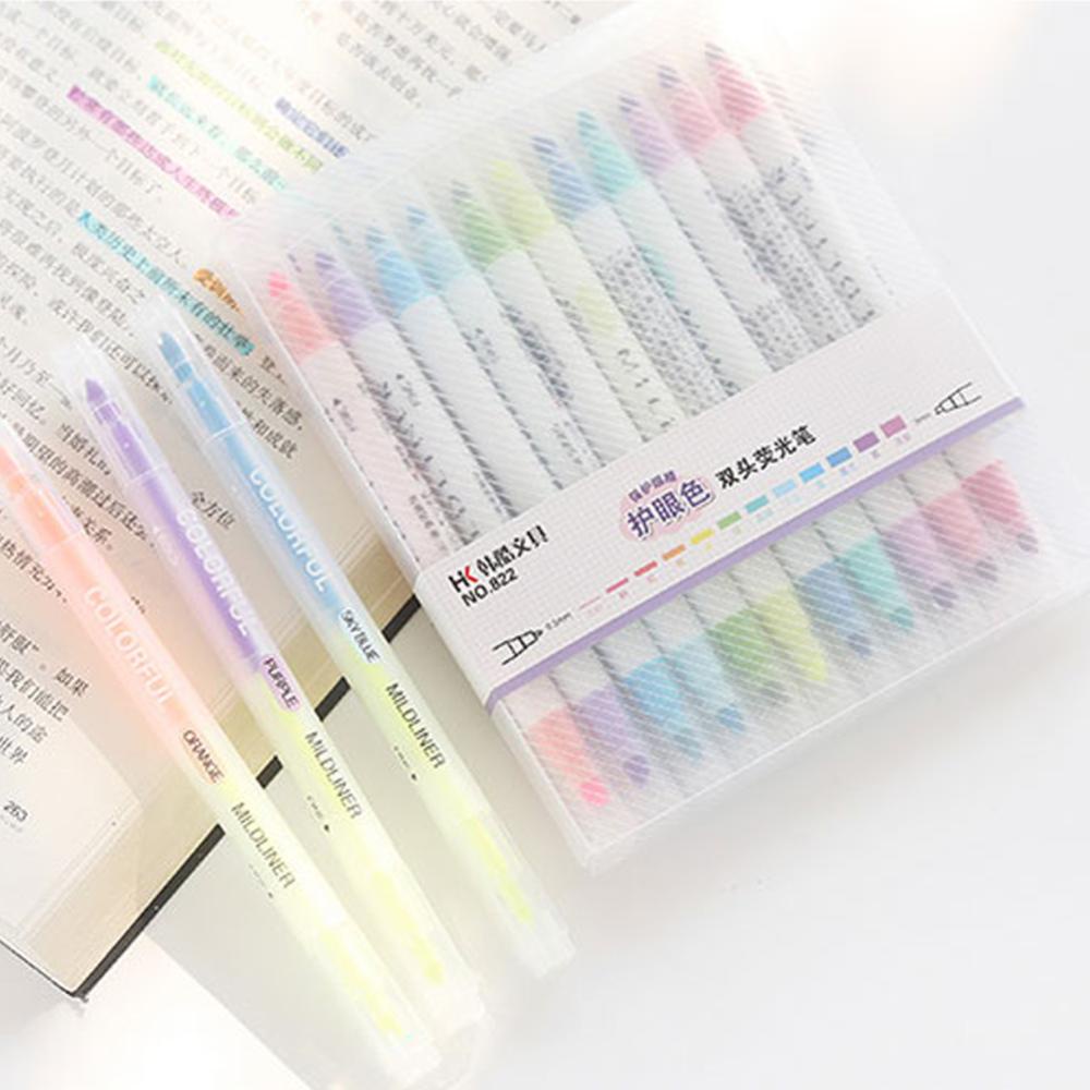 Timekey 12pcs / set Spidol Highlighter Dua Sisi 0.5 / 3mm Warna Permen Untuk Scrapbook / Jurnal / Kartu L6M9