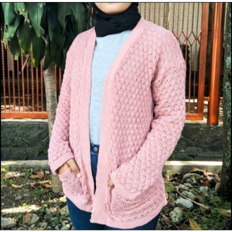 CARDIGAN NANAS RAJUT / CARDIGAN POP CORN KNIT / KARDIGAN RAJUT NANAS Long Cardy Muslimah Premium Remaja Outwear Wanita