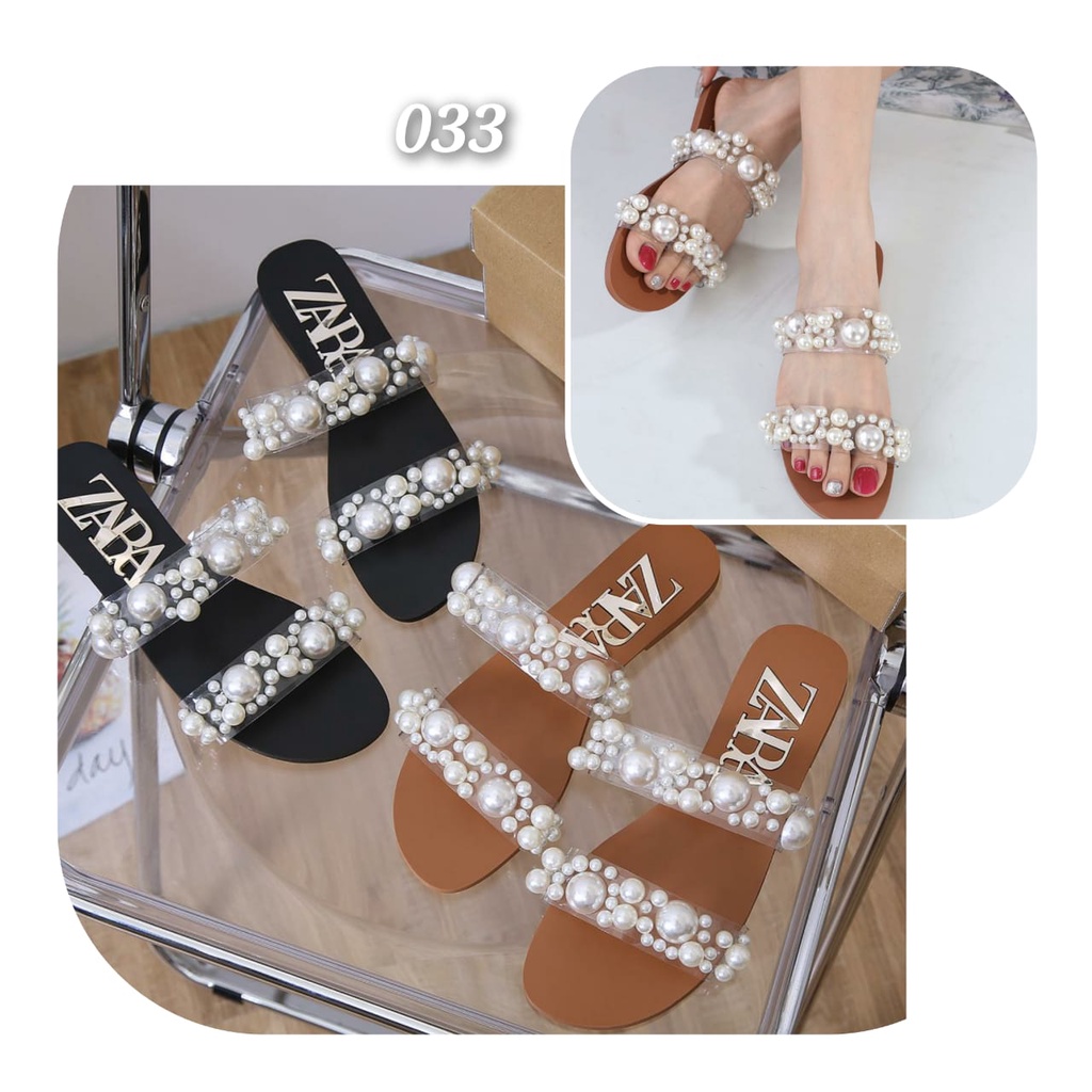 NEW ARRIVAL SANDAL WANITA IMPORT SLOP FULL MUTIARA  KODE 033