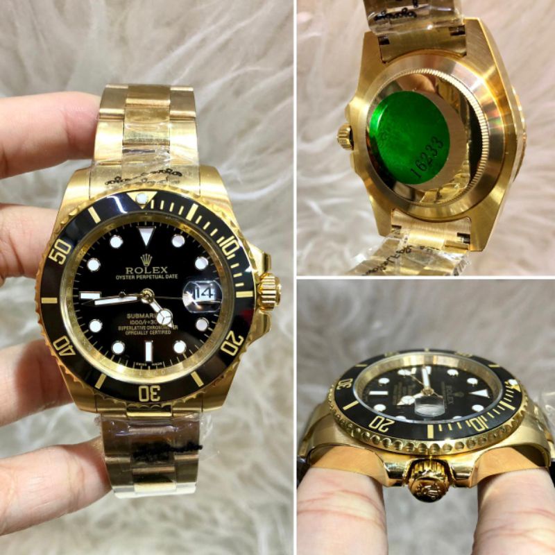 REAL PIC - JAM TANGAN PRIA AUTOMETIC ROLEX SUBMARINER PREMIUM QUALITY GOLD PLAT HITAM