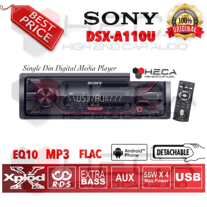 Sony DSX-A110U Single Din DSXA110U Tape Mobil Audio Head Unit FLAC MP3 Berkualitas