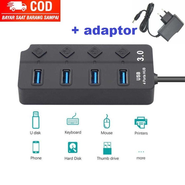 USB 7 Port 3.0 Hub Berkecepatan Tinggi 5Gbps buat cas hp juga bisa