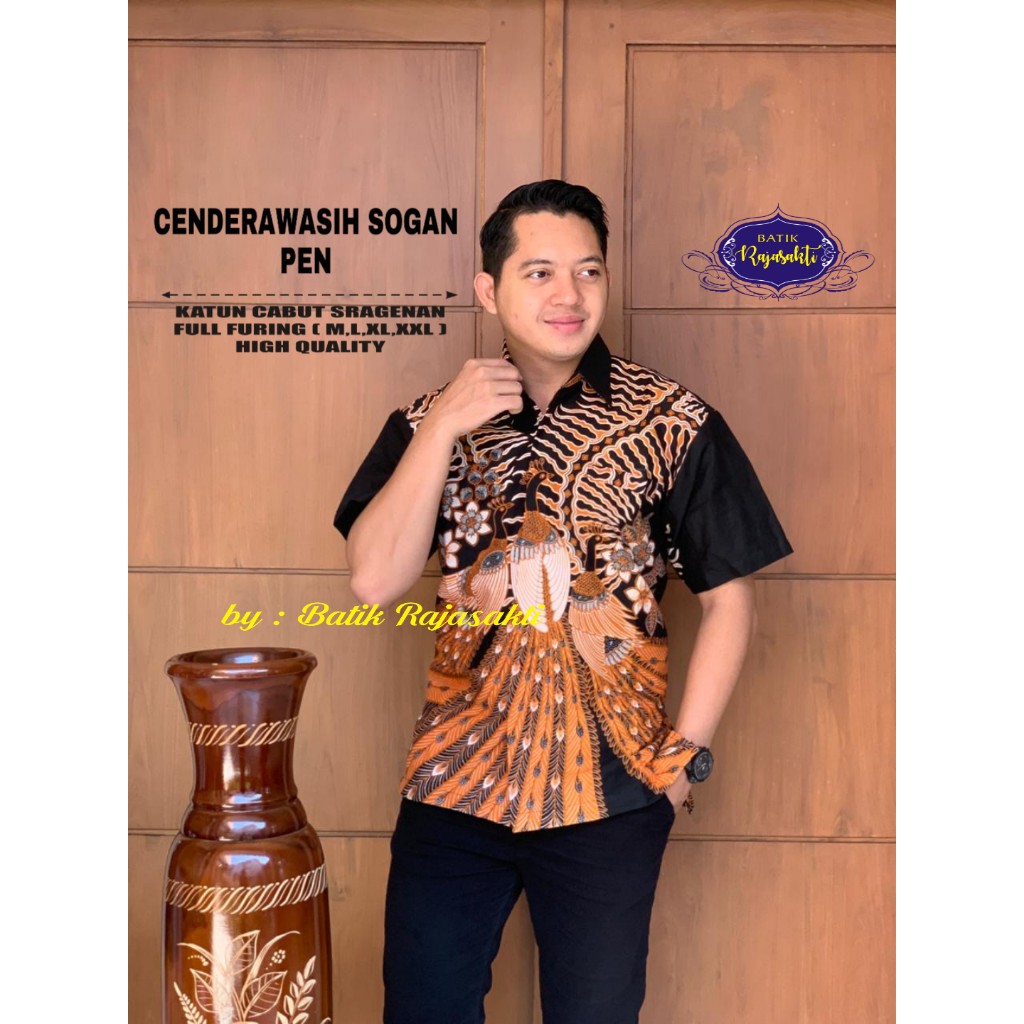 CENDERWASIH SOGAN PEN Atasan Baju Kemeja Batik Pria Lengan Pendek PREMIUM Katun RAJASAKTI SOLO