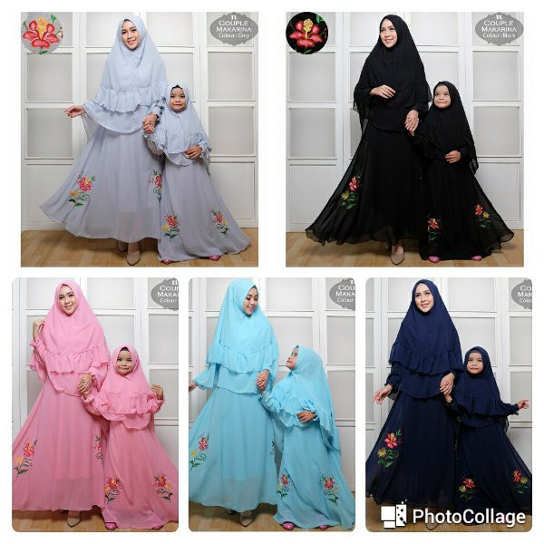 top Tk Cp Mom Kids Makarina couple ibu anak perempuan gaun pesta hijab baju muslim gamis syari hitam