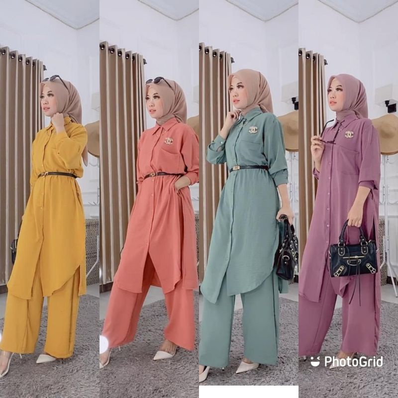 Setelan Polos Tunik Viral//One Set Polos Katun Moscrepe Premium FS
