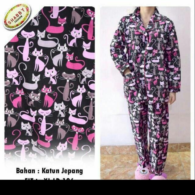 BESS - Piyama PP / Stelan Baju Tidur Murah / Corak BLACK CAT