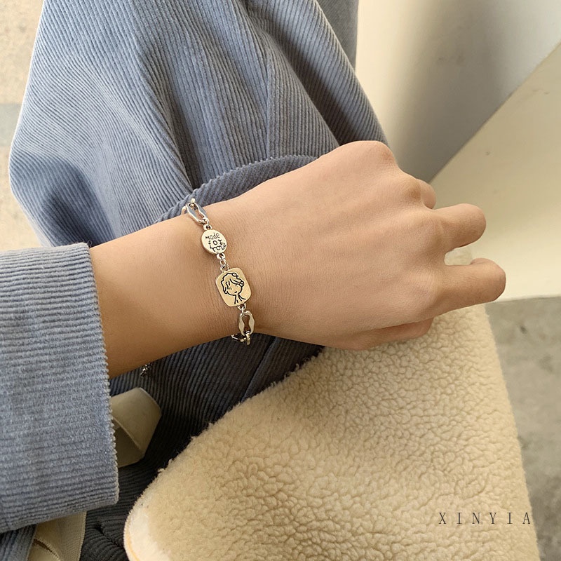 Gelang Bangle Desain Little Prince Warna Silver Gaya Retro Korea Untuk Wanita