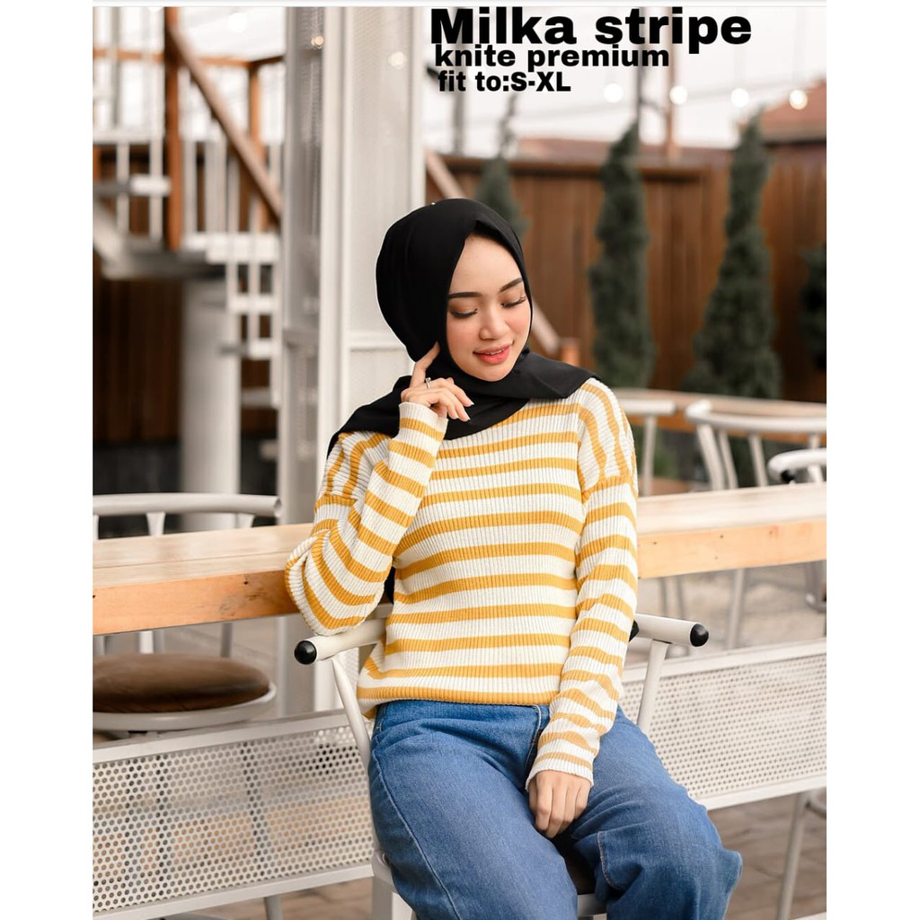 [Knit milka strip RO] sweater wanita rajun