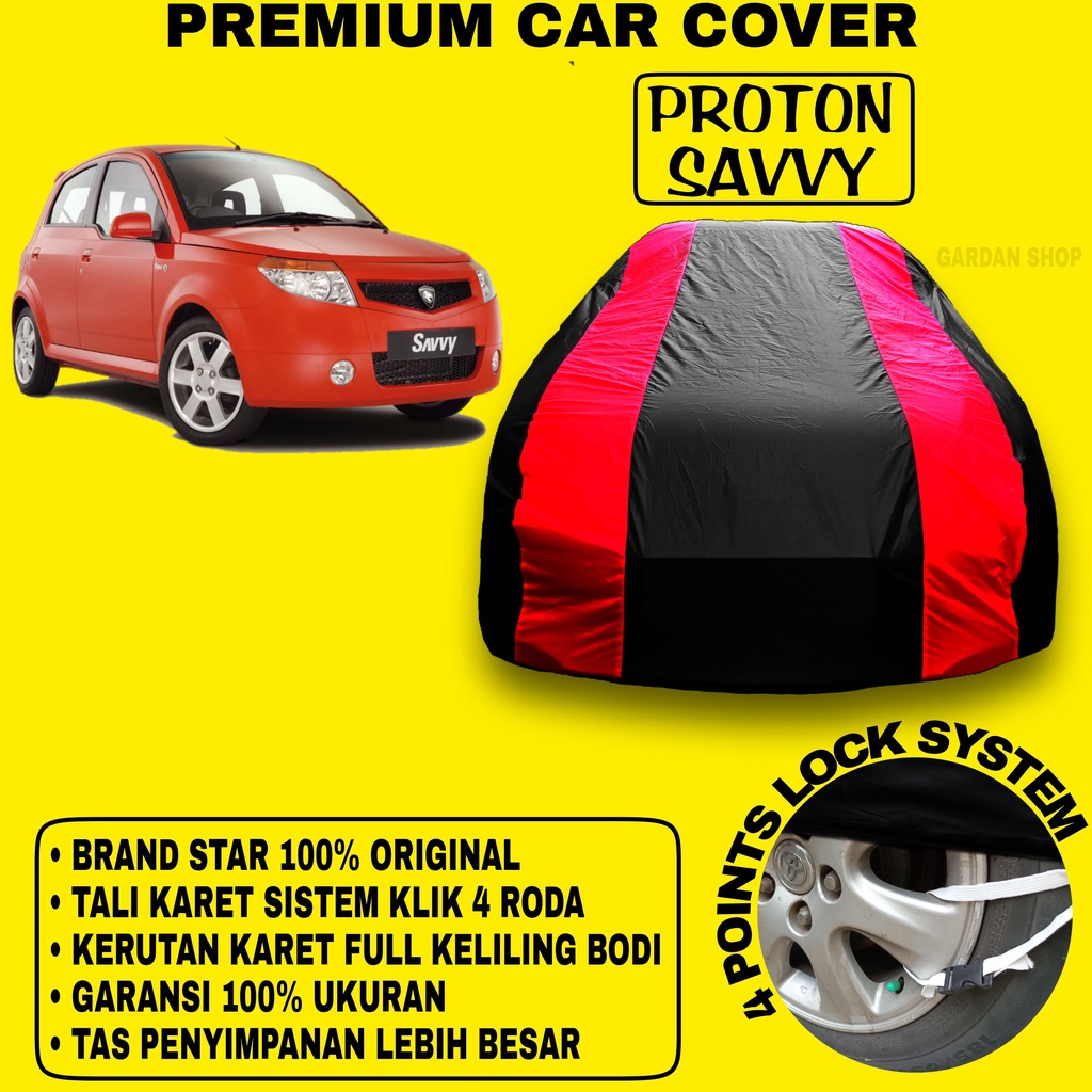 Body Cover PROTON SAVVY Sarung Strip MERAH Penutup Pelindung Bodi Mobil Proton Savvy Waterproof PREMIUM Cover